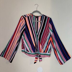 Express Colorful Striped Wrap Blouse